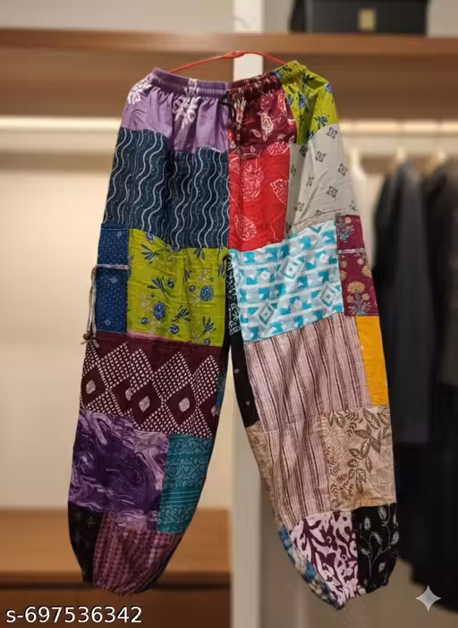 Latest Fashion Multicolor Patchwork Cotton Harem Pants for Women | Trendy Boho Ethnic Loose Fit Lower with Elastic Waist for Daily, Casual, Yoga & Lounge Wear