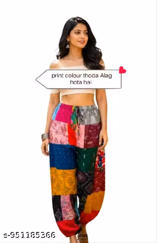 Boho Patchwork Loose Fit Trousers for Women (print May be Different)
