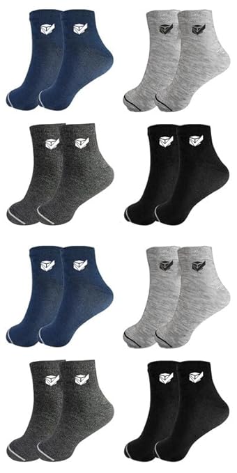 AMDEE Unisex Cotton Ankle Length Socks | Soft & Comforatble Socks for Men & Women | Multicolor | (Pack of 8)