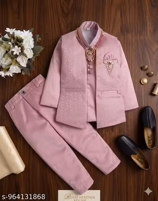 jain creation Boys Pink Indo-Western Sherwani Suit Set – Wedding, Party & Festive Wear for Kids