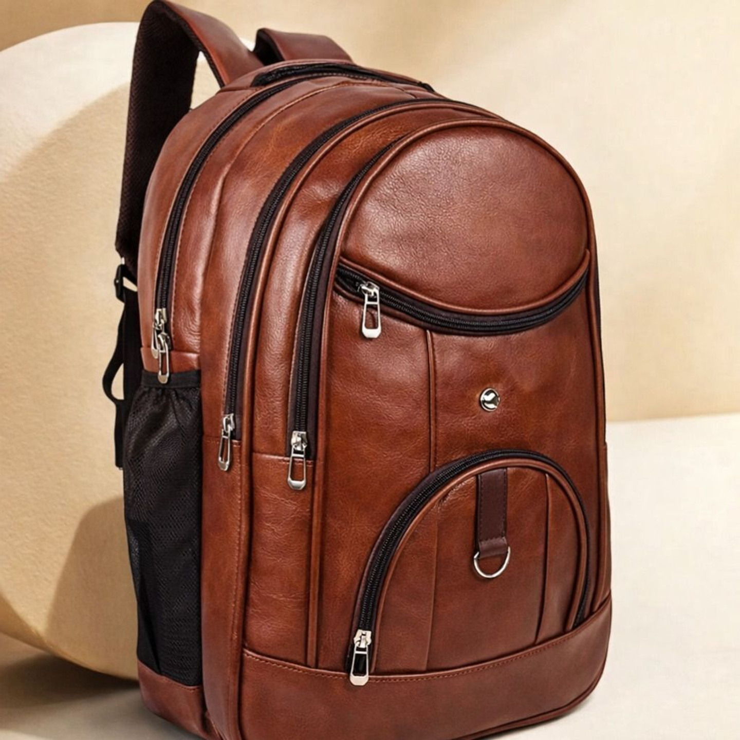 Hayati Exchange Large 33 L Laptop Backpack New_Vegan Leather Casual Backpack for Office/School/College/Business (Tan)