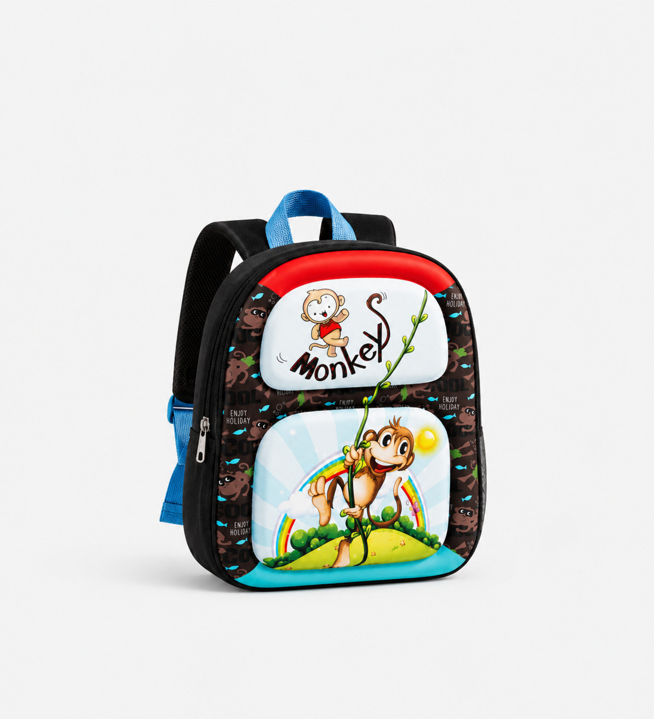 kidocart Small 1 L Backpack Monkey3D Bag (Brown, Blue, Red)