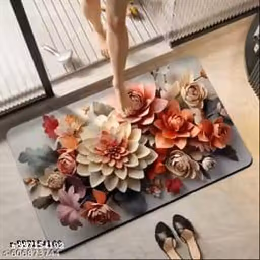 Anti-Skid Bath Mat for Bathroom – Waterproof, Quick Dry Soft Floor Mat with 3D Floral Design | Non-Slip Bath Door Mat for Shower Area, Wash Basin & Toilet | Easy Clean Bathroom Rug - 38*58 cms (Pack of 2)