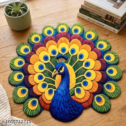 3D Peacock Silicone Anti-Slip Floor Mat for Home, Temple & Living Room (15x23 Inch)