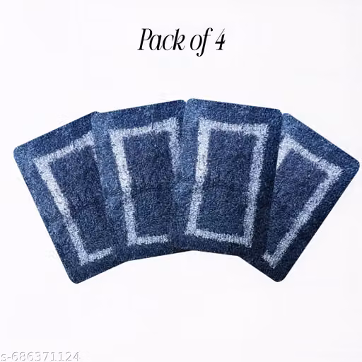Premium Microfiber Anti-Slip Doormat Combo Set of 4 (Size 15x23 Inch) - Navy Blue Border Design Floor Mats