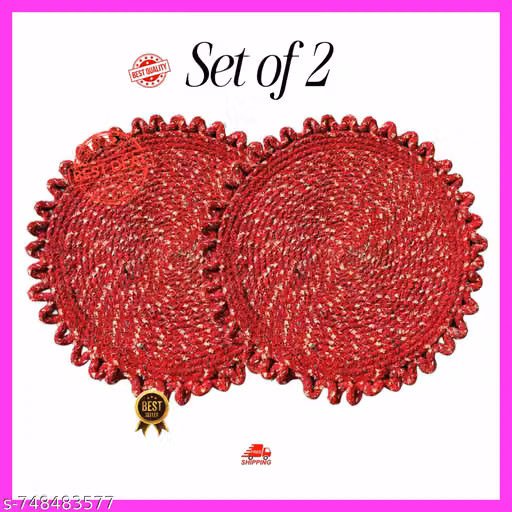 Pack of 2 Handmade Cotton Braided Round Door Mat | 20x20 Inch Luxury Hand-Woven Rope Mat | Reversible & Washable Boho Floor Rug for Bedroom, Pooja & Living Room (Set of 2)