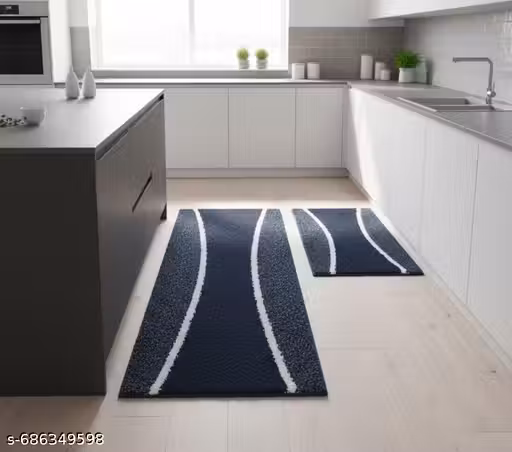 Stylish Navy Blue Microfiber Bath Mat Set of 2 Anti-Skid Absorbent Bathroom Mats Combo Soft Washable Door Mat Runner for Home Living Room Bedroom Floor Decor