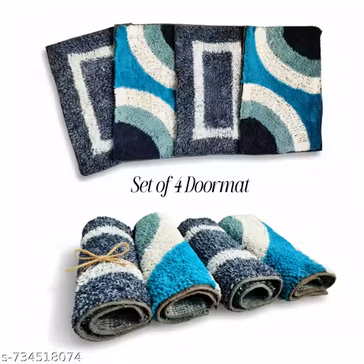 Premium Cotton Doormat Set of 4 Anti-Skid Absorbent Floor Mats for Home Entrance Modern Geometric Design Welcome Mat for Living Room Bathroom 15x23 Inch Paydan Combo