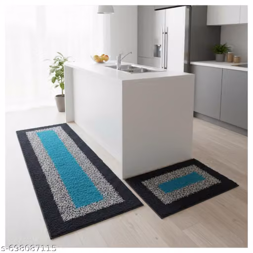 Stylish Absorbent Cotton Bath Mat and Runner Combo Set (Pack of 2) Anti-Skid Bathroom Mats for Home Decor, Kitchen, Living Room, Super Soft Water Soaking Doormat.