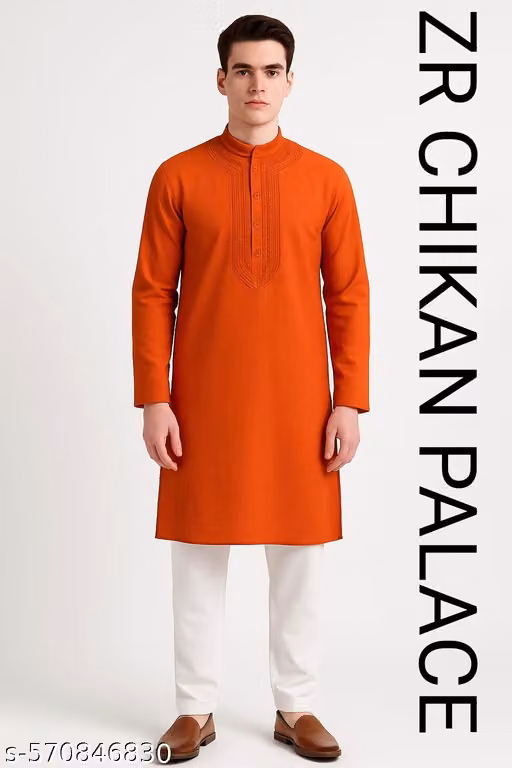 Men's Orange Ethnic Kurta & Pyjama Set