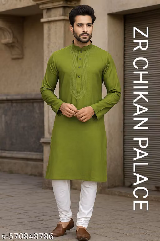Men's Mehndi Green Kurta & Pyjama Set