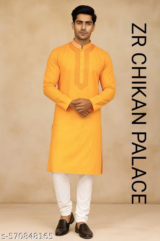 Men's Yellow Solid Kurta & Pyjama Set