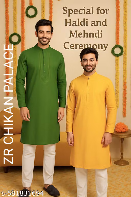 Yellow Mehndi Kurta Combo Set for Haldi & Mehndi Ceremony