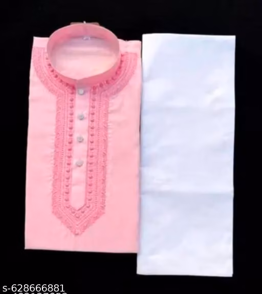MEN EMBROIDERY PINK KURTA PAJAMA SET