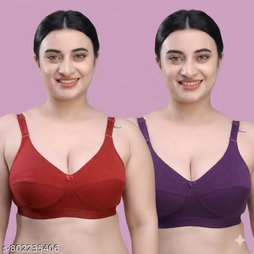 COMBO of Purple & Maroon | Full Coverage Non-Padded D-Cup Plus Size Everyday Bra for Women & Girls | Cotton Fabric