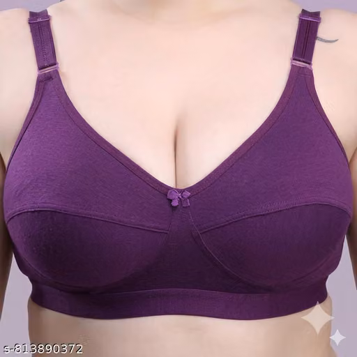 (Pack of 1 Purple) Full Coverage Everyday Plus Size D-CUP Cotton Bra for Women & Girls| Non-Padded Non-Wired |