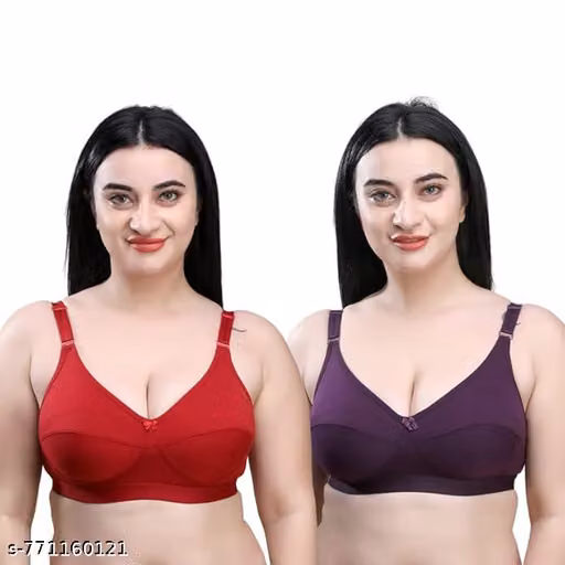 COMBO (Purple & Maroon) | Full Coverage | Non-Padded | Non-Wired | Size D Cup Bra for Women & Girls