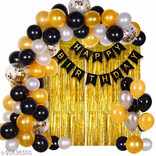 Happy Birthday Decoration Kit Combo - 41pcs Metallic Rubber Confetti with Birthday Bunting Golden Foil Curtain /Happy Birthday Decorations Items Set