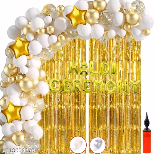 63 Pc Gold Haldi Ceremony Foil Balloon with Gold Star&Foil Curtain Combo| haldi ceremony decorations item for Groom| haldi ceremony decoration balloons