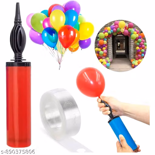 Balloon Pump Arch Making Strip Glue Dot Tape And Curling Ribbon Set Of 29 Pcs, Multi