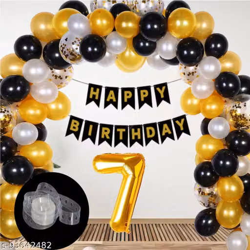 Happy Birthday Decoration kit For Boy and Girl Birthday Party Decoration 32 Pcs Golden Combo Items 10 Golden 10 Silver 10 Black Latex Balloons 1 Happy Birthday Banner