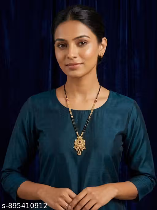 Traditional Gold Plated Black Beads Mangalsutra with Designer Pendant & Dual Chain Bridal Necklace for Women