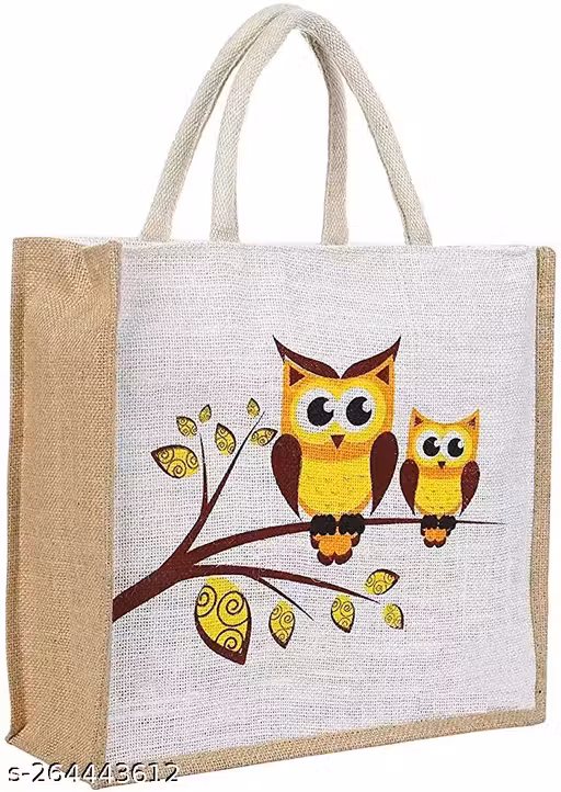 BAGVERSE Cute Owl Jute Lunch Bag for Women, Girls & Kids | Premium Eco-Friendly Reusable Tote | Waterproof Handcrafted Handbag for Office, School, Picnic & Shopping | Lightweight, Durable, Foldable & Spacious Carry Bag | Stylish Sustainable Gift Choice Ma