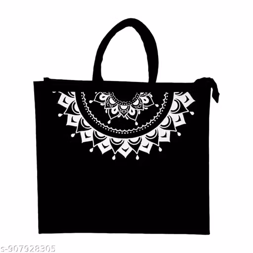 Black Canvas Tote Bag with Zipper | Mandala Printed Stylish Handbag | Durable Reusable Shopping & Daily Use Bag for Women
