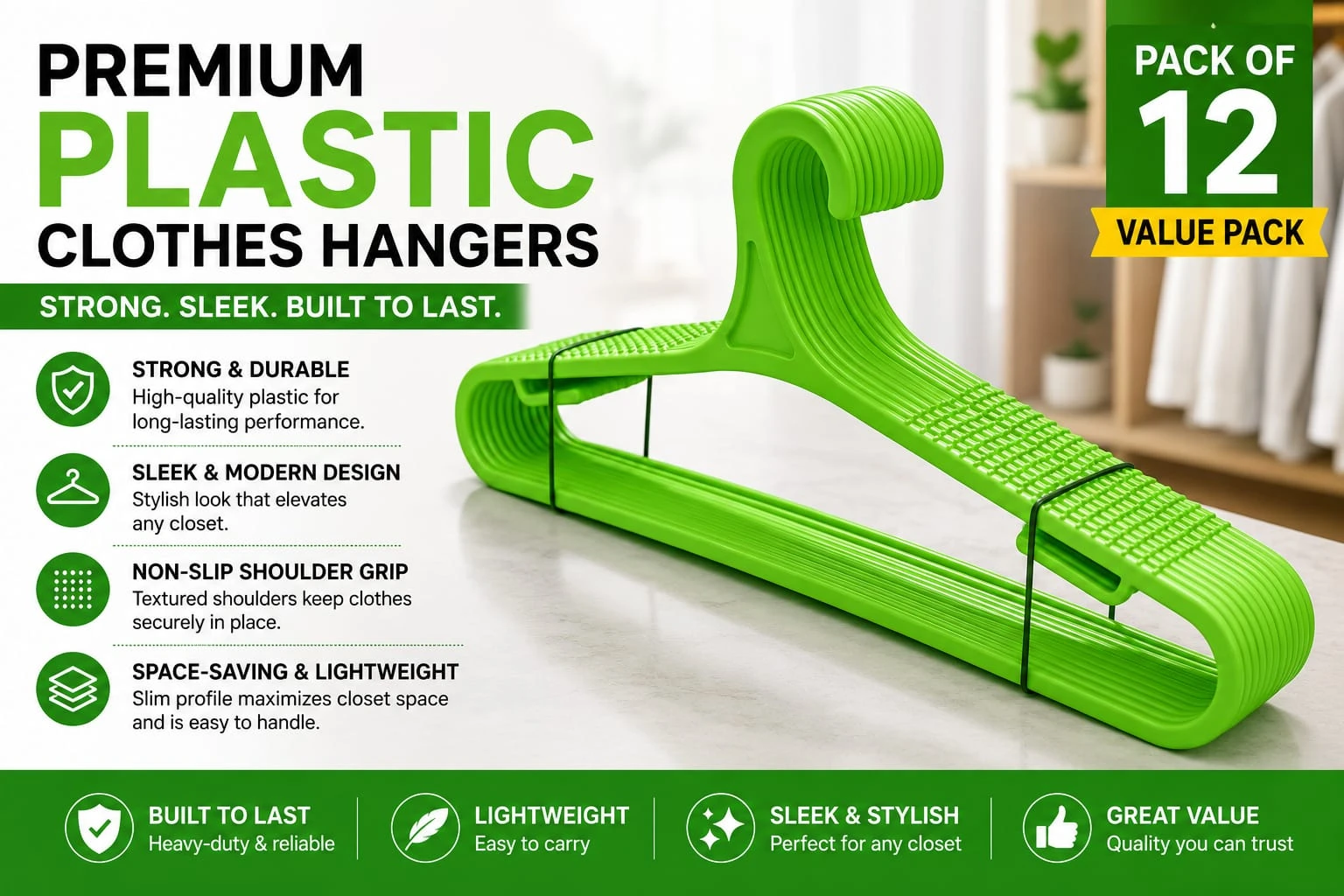 Best and Durable Plastic Hanger pack of 12