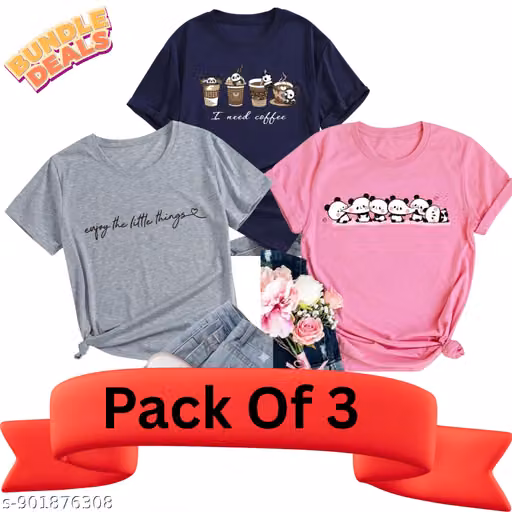 Women's Stylish Cotton Round Neck Tshirts 100% Cotton Regular fit For Women And Girls Combo Pack of 3
