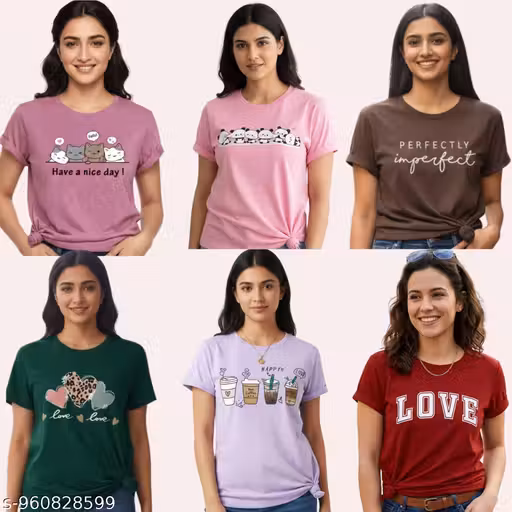 T-Shirt | Women Graphic T Shirt | Regular Fit Tee | Half Sleeve Top | Cotton Lycra Fabric | Round Neck | Casual Wear | Soft Fabric | Stretchable | Stylish Daily Wear | Office Wear, Women's Stylish Cotton Round Neck Tshirts 100% Cotton Regular fit For Wome