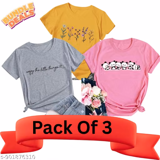Women's Stylish Cotton Round Neck Tshirts 100% Cotton Regular fit For Women And Girls Combo Pack of 3