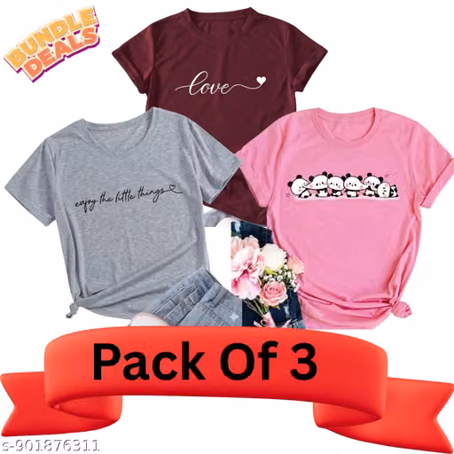Women's Stylish Cotton Round Neck Tshirts 100% Cotton Regular fit For Women And Girls Combo Pack of 3