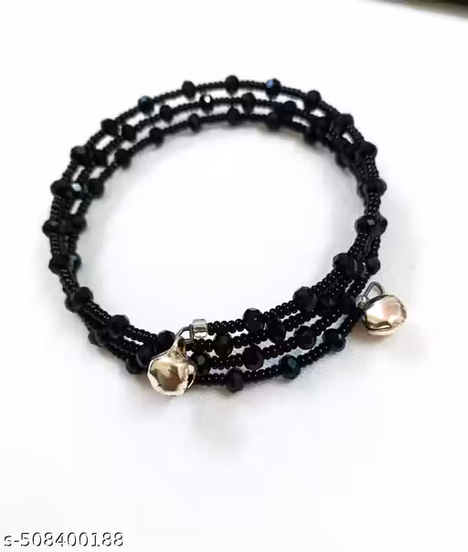 Black Beaded Multilayer Bracelet with Silver Bells – Timeless Elegance