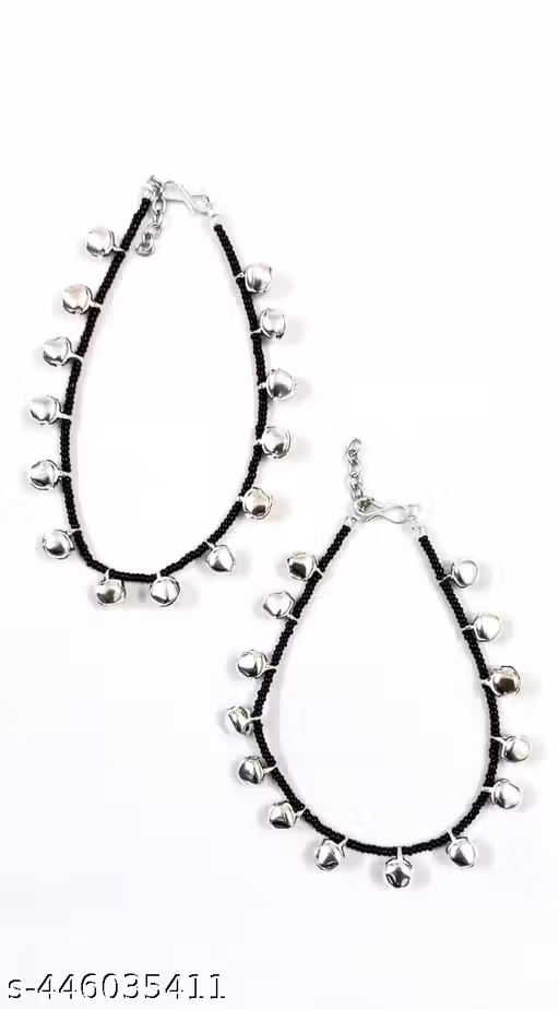 Handmade Ghungroo Anklet with Black Crystal Beads