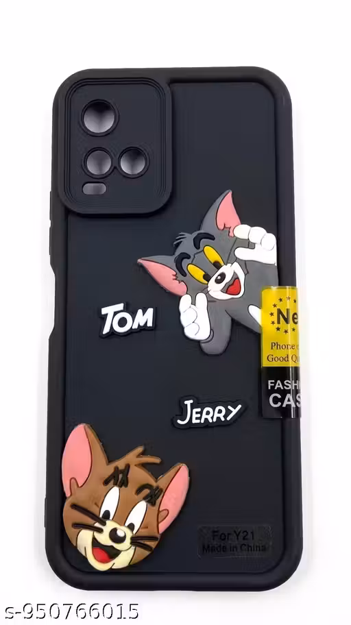 Tom & Jerry 3D Cartoon Soft Back Cover for V Y21 | Cute Designer Shockproof Mobile Case | Camera Protection | Anti-Scratch Back Cover (Black)