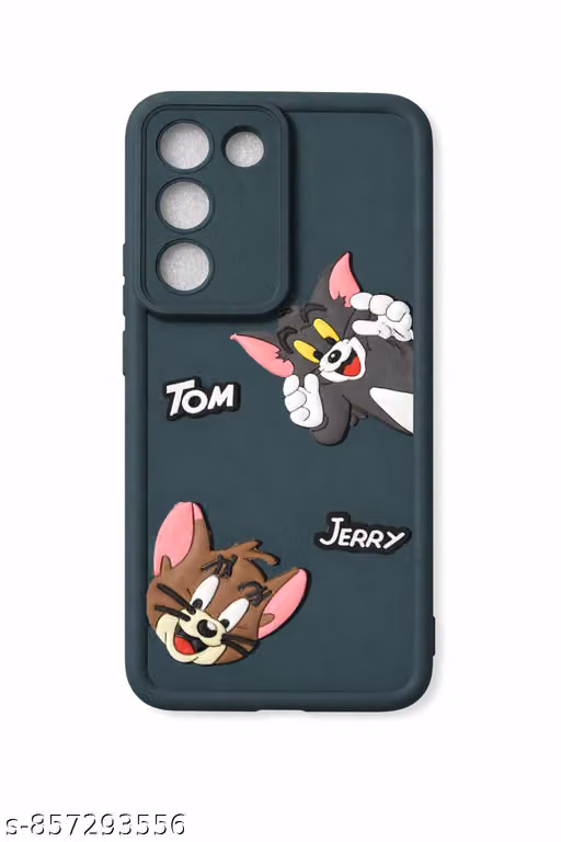 Premium Soft Back Cover for V Y200E Mobile – Tom & Jerry Cartoon Design | Shockproof Protective Case (Black)