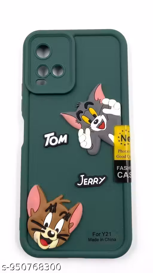 Tom & Jerry 3D Cartoon Soft Back Cover for V Y21 | Cute Designer Shockproof Mobile Case | Camera Protection | Anti-Scratch Back Cover (Green)