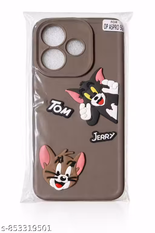 Stylish Tom and Jerry 3D soft Back Cover for Op A5 Pro 5G | Shockproof Soft Case | Cute Cartoon Design (Brown)
