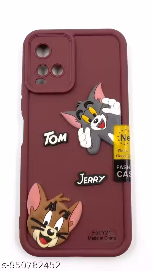 Tom & Jerry 3D Cartoon Soft Back Cover for V Y21 | Cute Designer Shockproof Mobile Case | Camera Protection | Anti-Scratch Back Cover (Mahroon)