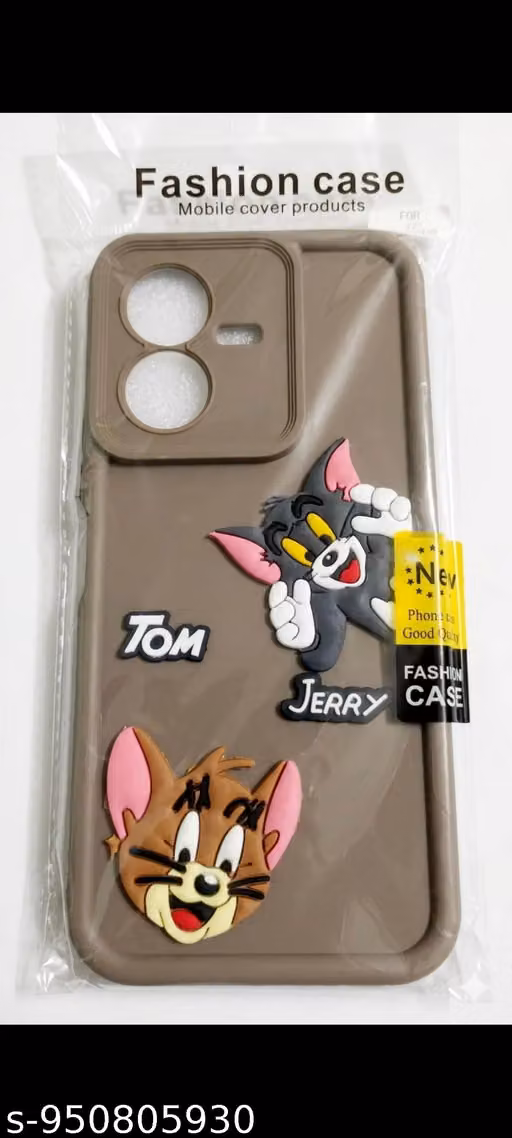 Tom & Jerry 3D Cartoon Soft Silicone Back Cover for Viv Y22 | Cute Designer Shockproof TPU Mobile Case | Camera Protection | Anti-Scratch Phone Cover (Brown)