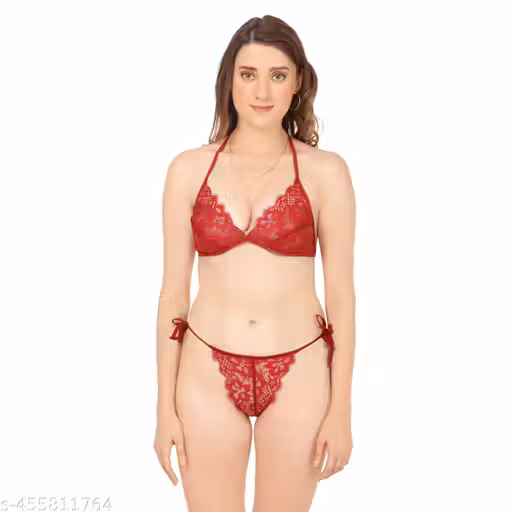 1 PACK Women's Hot Sexy Baby Doll Bra Panty set with Chain Design, honeymoon nighty, wedding anniversary valentine's day special moments, Baby doll Honeymoon Nighty Halter, backless and chain decor bikini set, bikini bra has the adjustable self-tie neck a