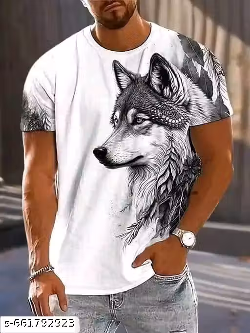 Men's Dog Printed Cotton T-Shirt – Half Sleeve Drop Shoulder Round Neck