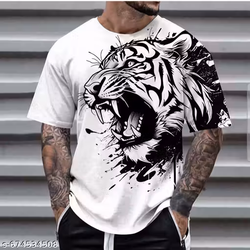 Men's Lion Printed Cotton T-Shirt – Regular Fit Round Neck