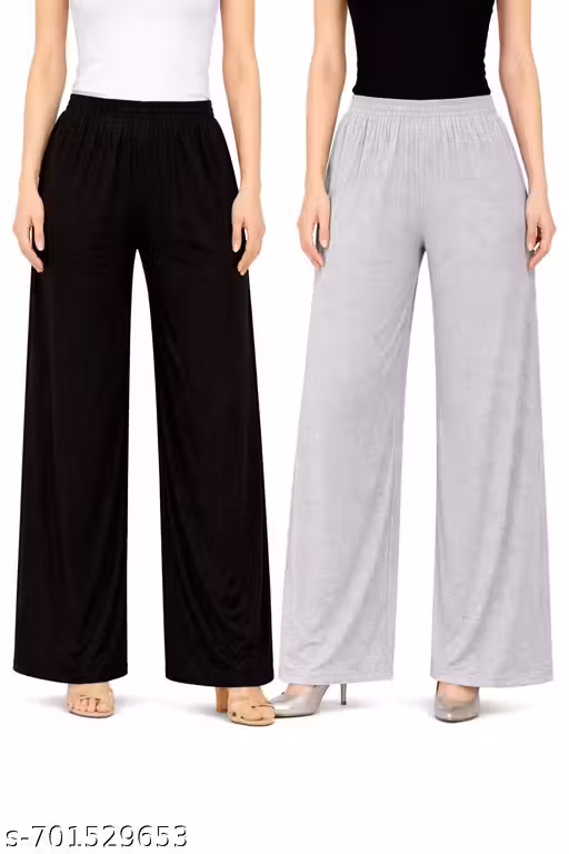 Stylish Women’s Solid Palazzo Pants | Soft Stretchable Fabric | Pack of 2 (Black & Wight) | Regular Fit