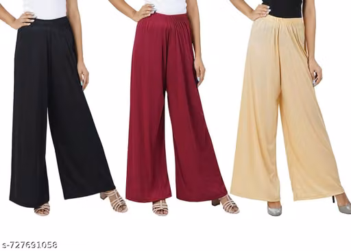 Women’s Premium Rayon Wide Leg Palazzo Pants | High Waist Elastic Palazzo for Daily & Party Wear ( SKIN, RANI, BLACK )