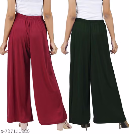 Women’s Premium Rayon Wide Leg Palazzo Pants | High Waist Elastic Palazzo for Daily & Party Wear ( MAROON & BOTTLE GREEN