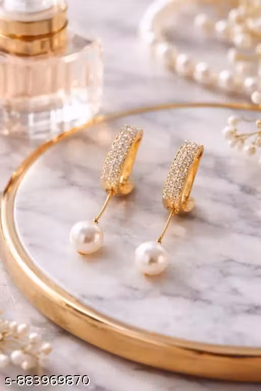 -Modern Pearl Bar Earrings