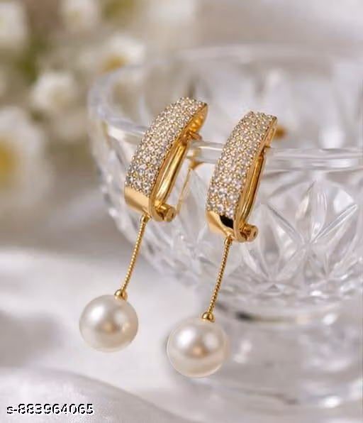 Graceful Gold Pearl Hang Earrings