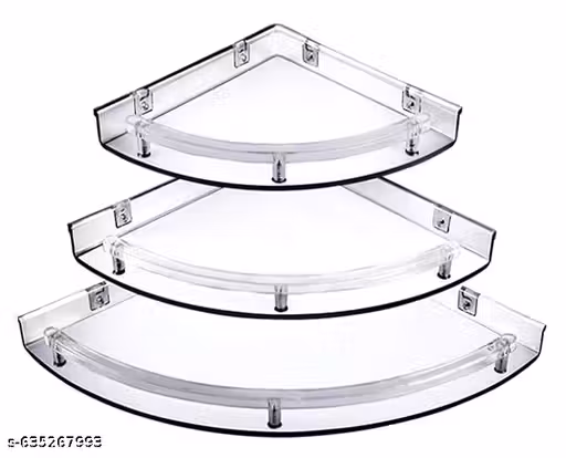 Vinayak White Corner Shelf Set (9, 7, 5 Inch) | Durable & Unbreakable Transparent Plastic with White Finish | 3-Tier Multi-Purpose Corner Organizer for Bathroom, Kitchen & Shower | Sturdy Rack for Toiletries, Spices & Essentials | Space-Saving, Easy-to-Cl